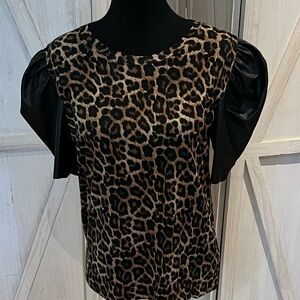 Michael Kors Leopard Print Puff Sleeve Top